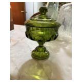 Vintage Green Pattern Glass Compote