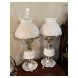 2 Milk Glass Hobnail Dresser Lamps