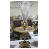 Ornate Brass & Crystal Centerpiece