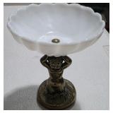 Brass & Milk Glass Candy Dish