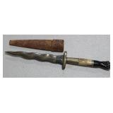 Brass & Bone Handle Dagger with Leather Sheath