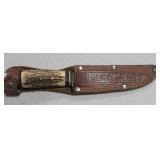Bone Handle Hunting Knife & Sheath