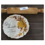 Antique Rolling Pin & Holiday Dish