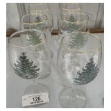 6 Gold Rim Christmas Tree Glasses