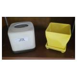 Vintage Metal Kleenex Holder & Yellow Planter