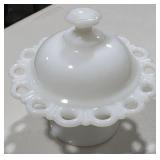 Milk Glass Lace Edged Footed Compote
