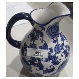Ornate Blue & White Ceramic Pitcher