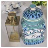 Brass & Glass Dispenser & Ornate Canister with Lid