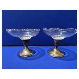 2- Sterling Weighted Crystal Footed Compotes