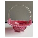 Fenton Cranberry Hobnail Basket
