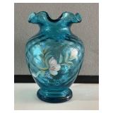 Fenton Blue Ruffled Vase