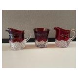3 Piece Antique Ruby Flash Glassware
