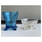 Early Pattern Glass Bowl & Blue Spooner