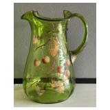 Hand Blown Green Decorated Pitcher