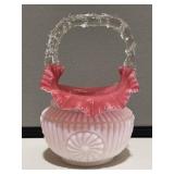 Cranberry & White Art Glass Basket