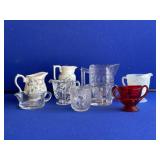 9- Assorted Glass Creamer, Sugar & Mugs