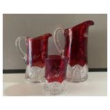 3 Piece Antique Ruby Flash Glassware