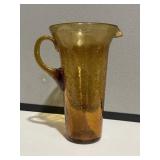 Amber Crackle Glass Pitcher