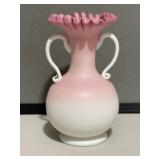 Pink / White Ruffled Handled Vase