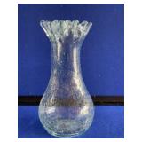 Ruffled Crackle Glass Blue Vase