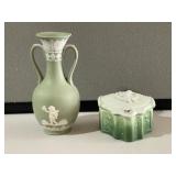 Box with Cherub Dresser Box & Small Green Vase