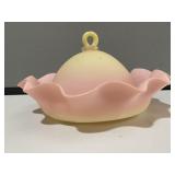 Uranium Glass Ruffled Bowl & Dome Cover