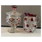 Ruby Flash Pitcher & Bohemian Glass Jar
