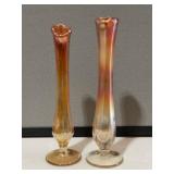 2 Marigold Carnival Glass Vases