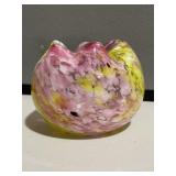 Pink & Yellow Art Glass Ruffled Rose Bowl