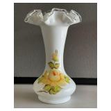 Fenton Ruffled Yellow Floral Vase