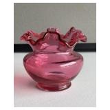 Fenton Cranberry Ruffled Rose Bowl