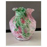 Pink / Green Spotted Art Glass Vase