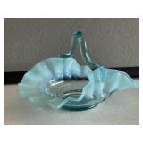 Blue Art Glass Ruffled Basket