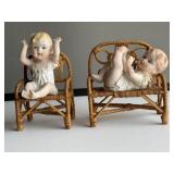 2 Piano Babies with Wicker Furniture