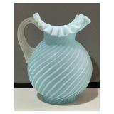 Early Satin Glass Blue Stripe Water Pitcher