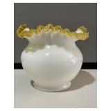 White Vase with Gold Trim & Ruffled Top  Vase