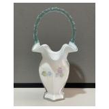 Fenton Floral Vase with Blue Handle