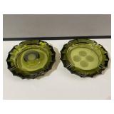 2 Fostoria Coin Spot Green Ashtrays
