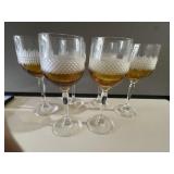 6- Vintage Amber Cut Glass Wine Goblets