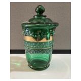 Green Victorian Decorated Lidded Glass Jar