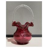 Fenton Cranberry Glass Handled Basket