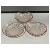 3 Pink Depression Optic Berry Bowls