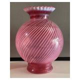 Cranberry Ruffled Top Swirl Vase