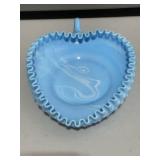 Fenton Blue Slag Hobnail Ruffled Heart