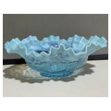 Opalescent Blue Ruffled Glass Bowl