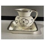 Miniature Creamer & Tray w/ Silver Trim