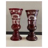 2 Red Bohemian Vases
