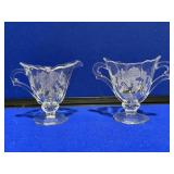 Heisey Etched Glass Rose Creamer & Sugar