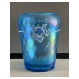 Fenton Blue Hand Painted Vase