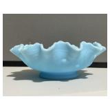 Fenton Blue Ruffled Bowl